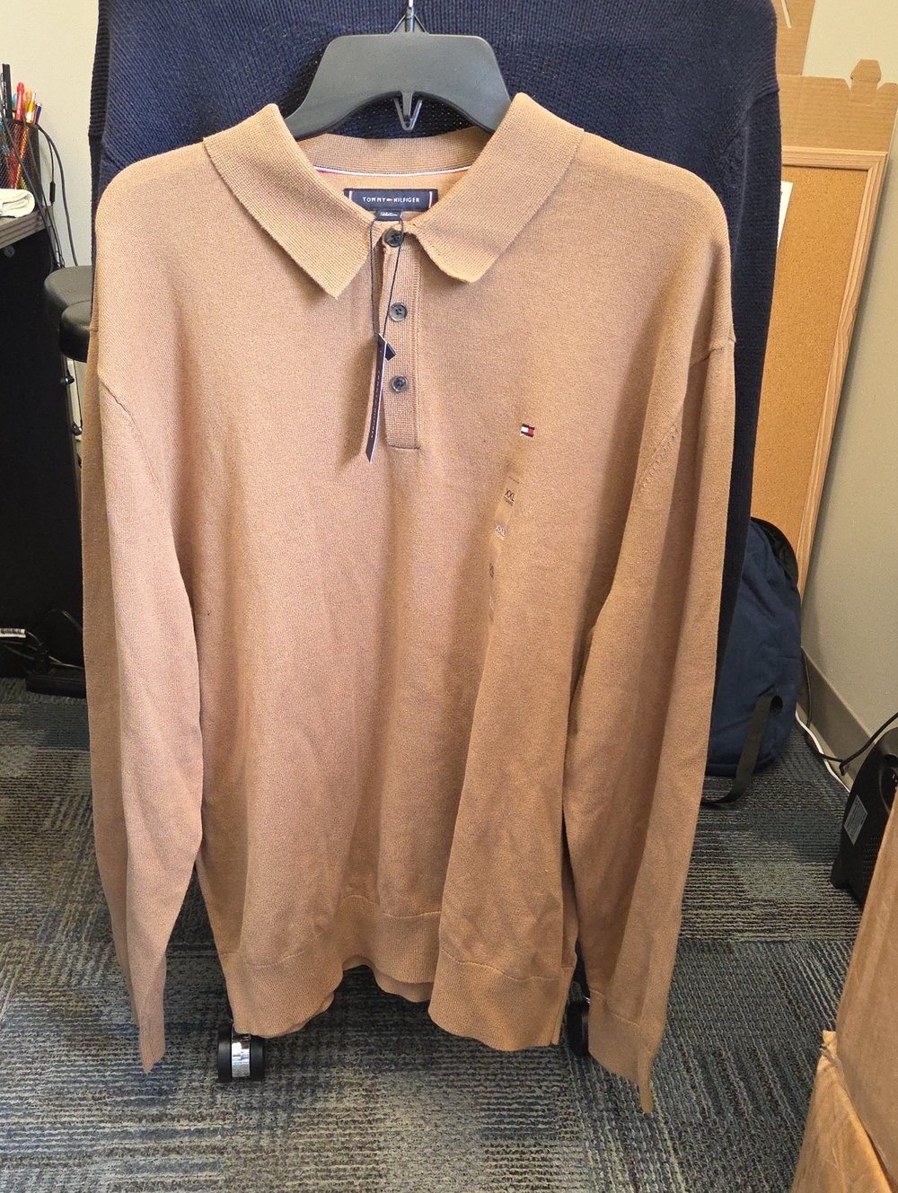 Tommy Hilfiger Men's Long Sleeve Polo Shirt-Tan-NWT-Size XXL-100 Percent Cotton